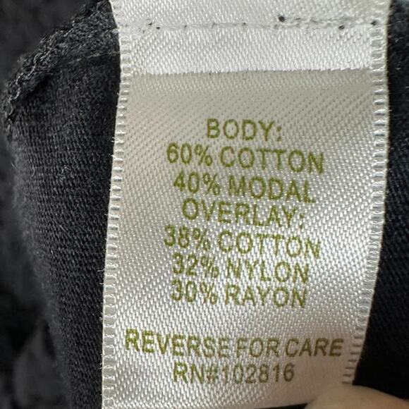 Garnet Hill Top Womens Large Black Lace 3/4 Sleeve Neutral Party Holiday Stretch - Picture 6 of 11